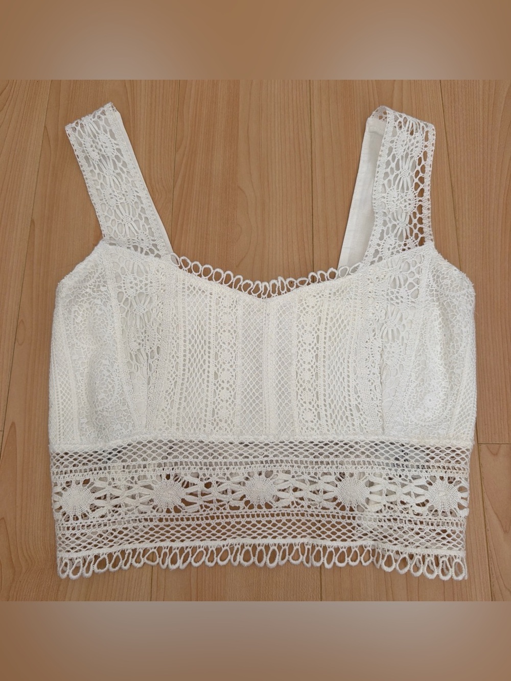 Lace Crochet Crop Top - White